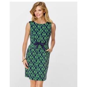 Lilly Pulitzer Evie dress Green Navy Bow tie waist lattice print small